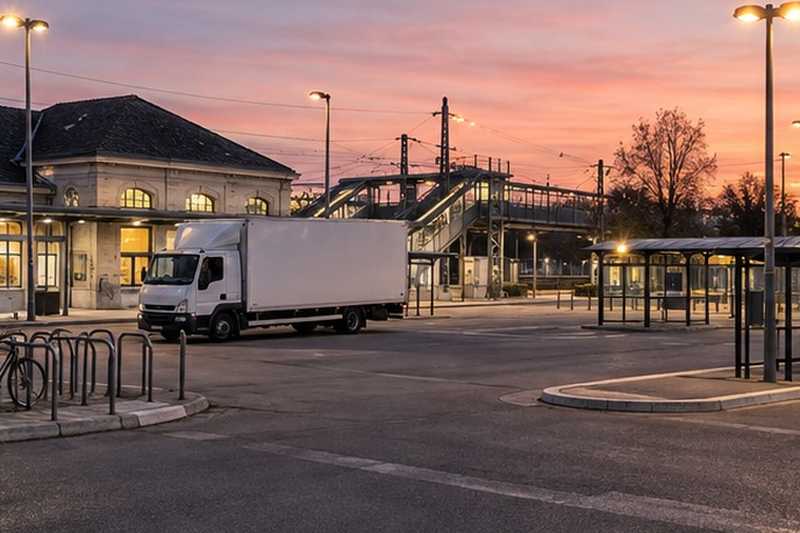 Camion à l’aube près d’une gare, Brétigny-sur-Orge