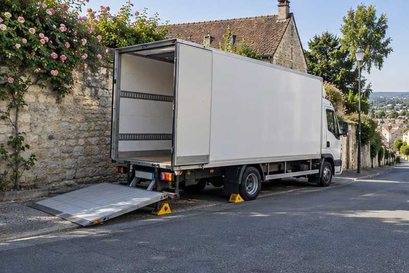 Hayon abaissé dans une rue en pente, Évry-Courcouronnes