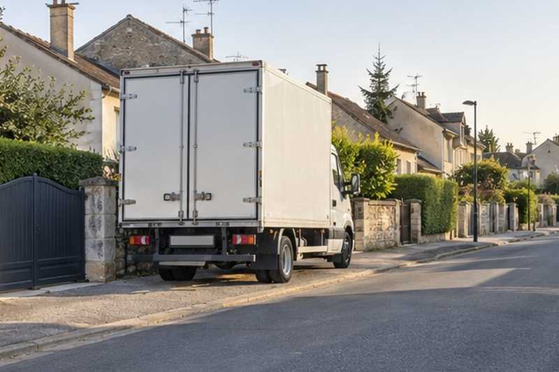Camion garé devant les pavillons