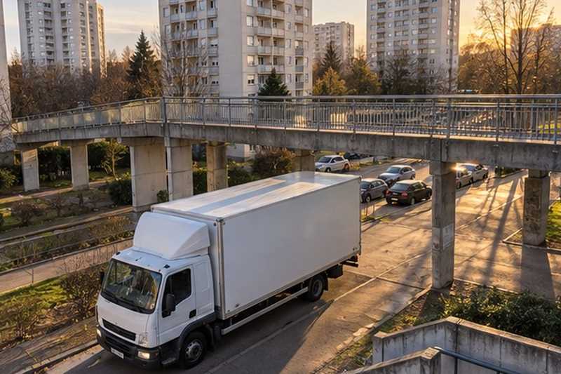 Camion au pied des tours