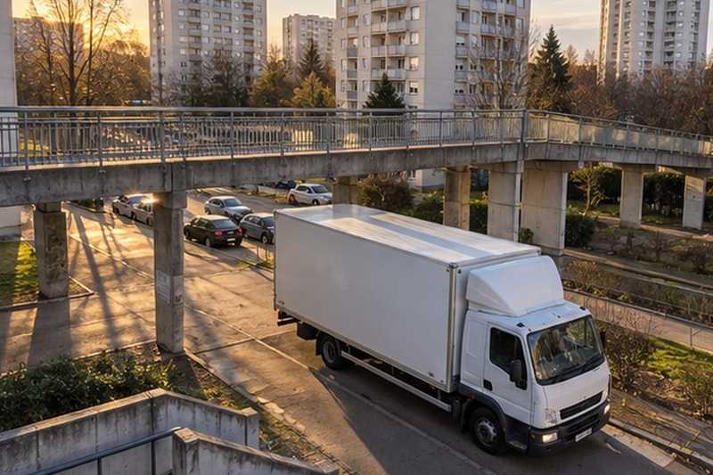 Camion au pied des tours