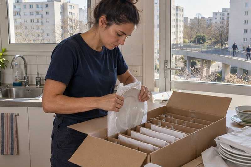 Assiettes emballées posées sur la tranche
