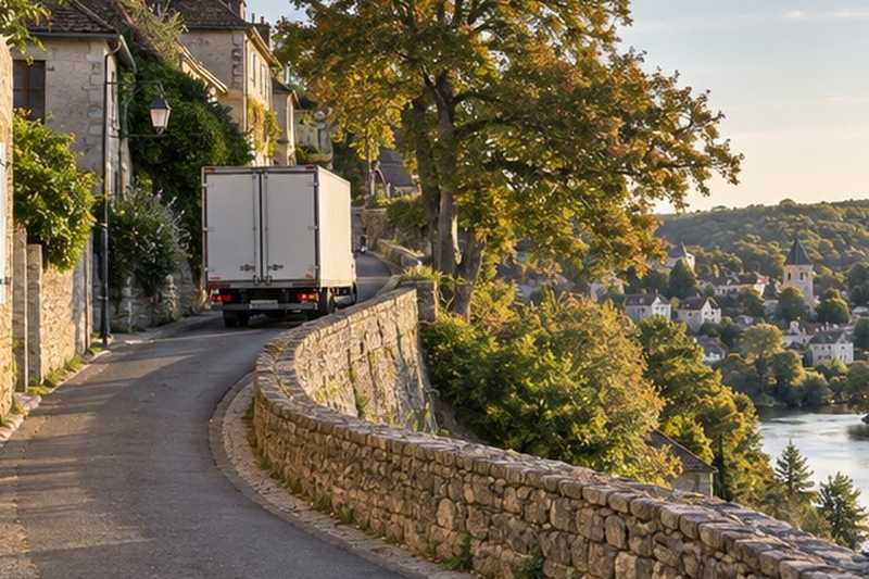 Camion montant une côte de vallée