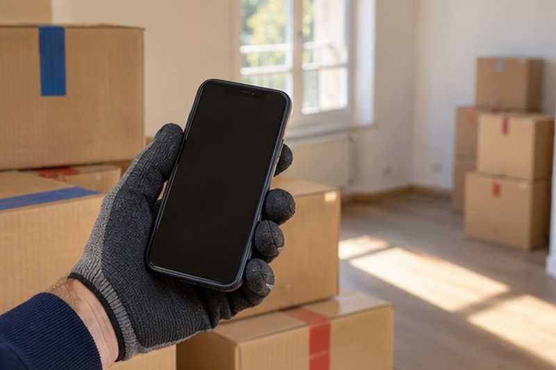 Minuteur consulté entre deux cartons : chantier Rue Agot