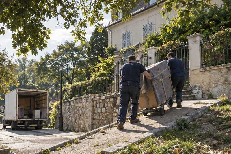 Chariot poussé en montée : chantier Rue Condorcet