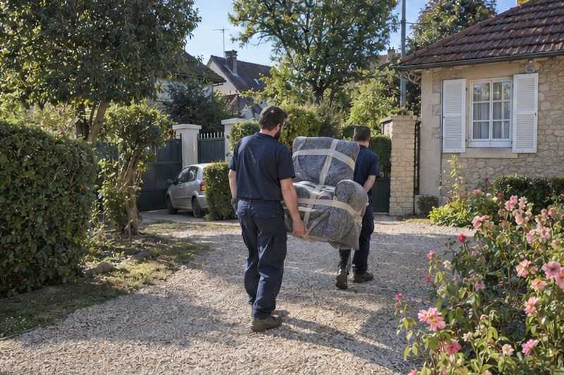 Fauteuil porté dans une allée gravillonnée : chantier Rue Ambroise Croizat