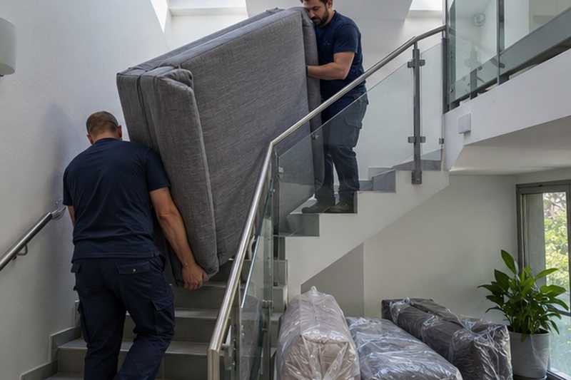Canapé dressé dans un angle d’escalier : chantier Rue de Beaulieu