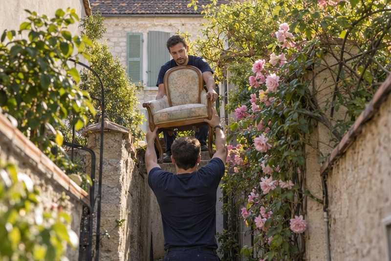 Chaise portée dans un passage : chantier Rue de l’Église
