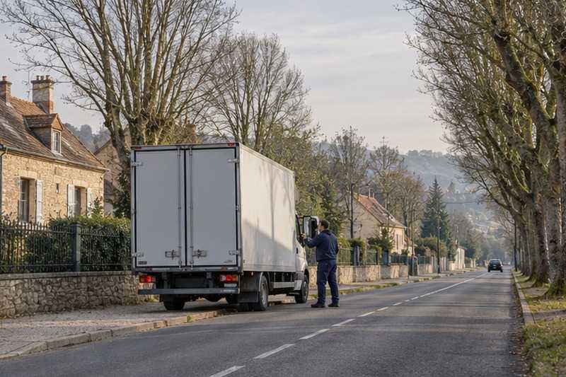 Camion dans un renfoncement d’avenue : chantier Rue Alain Chorliet