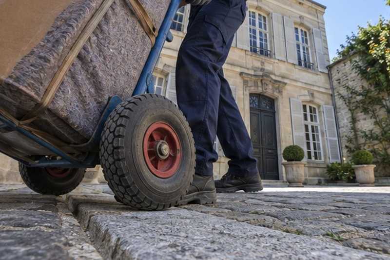 Diable sur le caniveau d’une cour ancienne : chantier Rue de l’Église