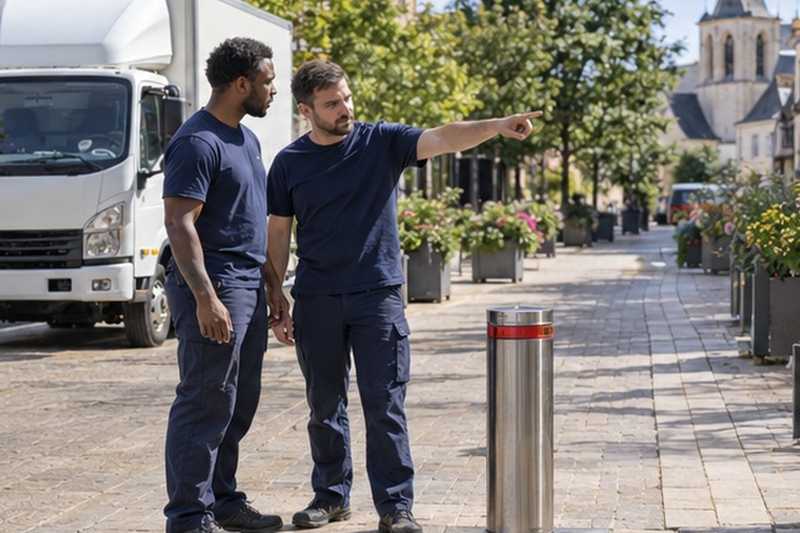 Borne d’accès à une zone piétonne : chantier Rue de la Fontaine