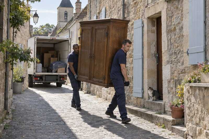 Armoire portée dans une ruelle : chantier Rue de la Martinière