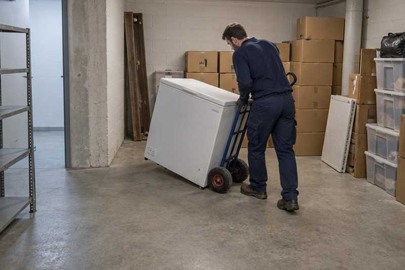 Congélateur sorti d’un box de sous-sol : chantier Rue Albert Batteux