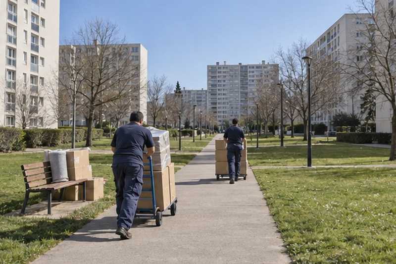Chariots sur un long cheminement : chantier Rue Blaise Pascal