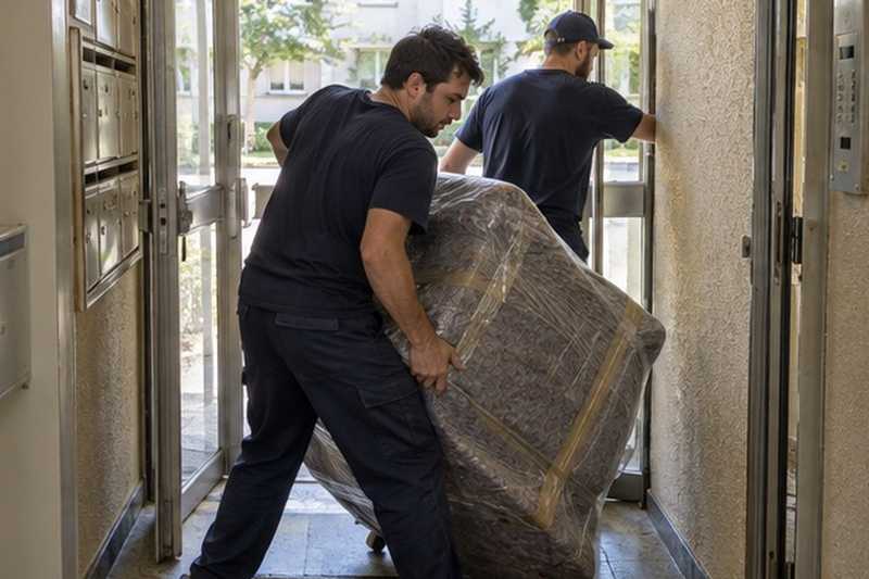 Fauteuil tourné dans le sas : chantier Rue Brion