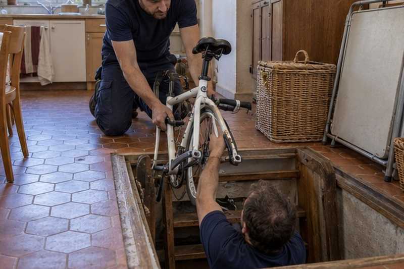 Vélo passé par une trappe de cave : chantier Rue d’Alsace Lorraine