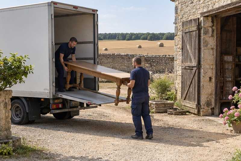 Table de ferme chargée dans une cour : chantier Rue d’Aquitaine