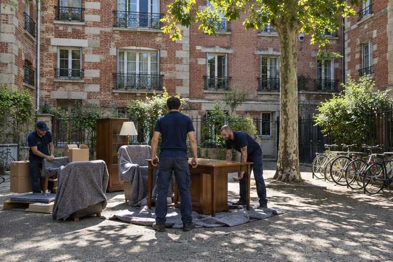 Zone de préparation dans une cour intérieure : chantier Rue de Bretagne