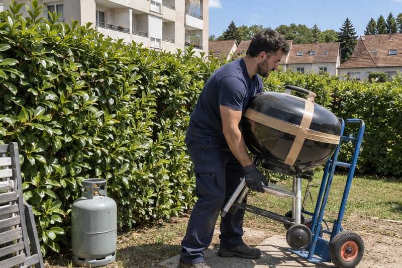 Barbecue chargé sur un chariot : chantier Rue Charles Baudoin