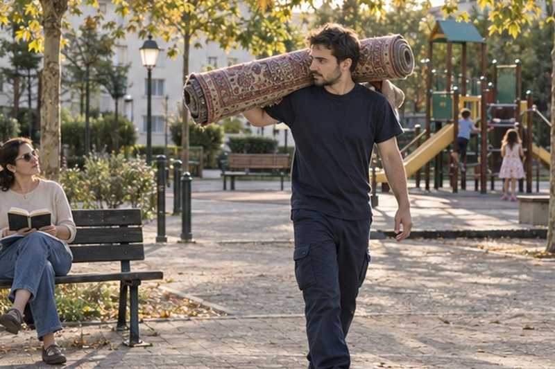 Tapis roulé traversant une place piétonne