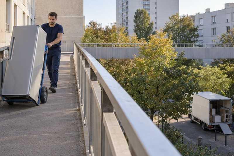 Réfrigérateur sur une passerelle piétonne : chantier Rue de Beaulieu