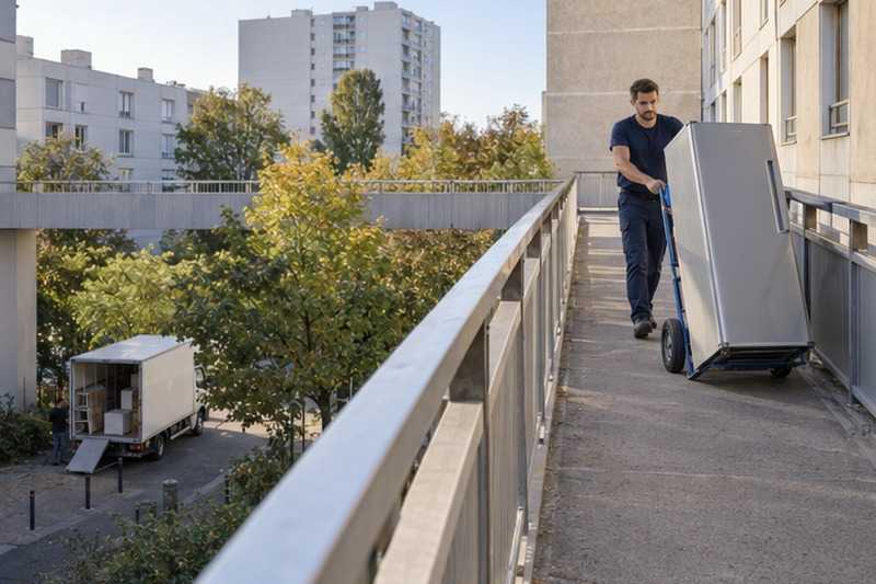 Réfrigérateur sur une passerelle piétonne : chantier Rue André Piquet