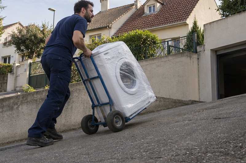 Lave-linge remonté par la rampe : chantier Rue de File Étoupe