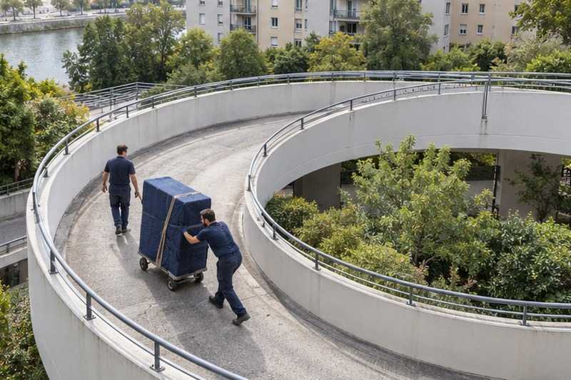 Armoire guidée dans une rampe en spirale : chantier Grande Rue