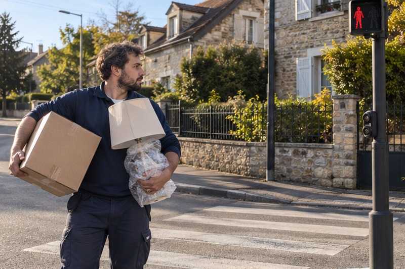 Pause au passage piéton : chantier Rue Aristide Briand