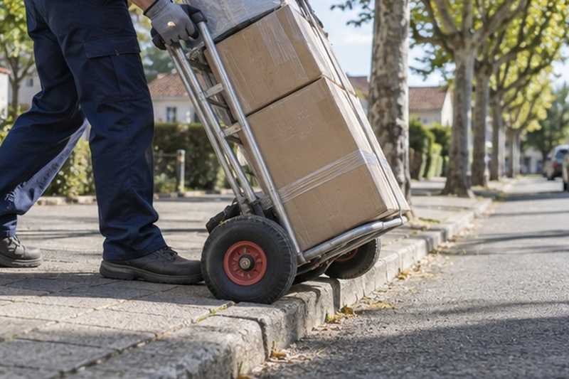 Diable descendant une bordure de trottoir : chantier Rue de la Concorde
