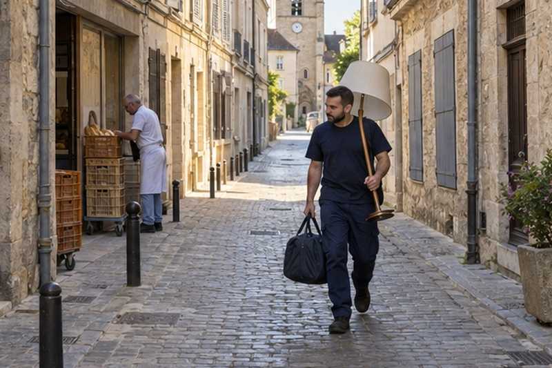 Ruelle pavée piétonne au petit matin