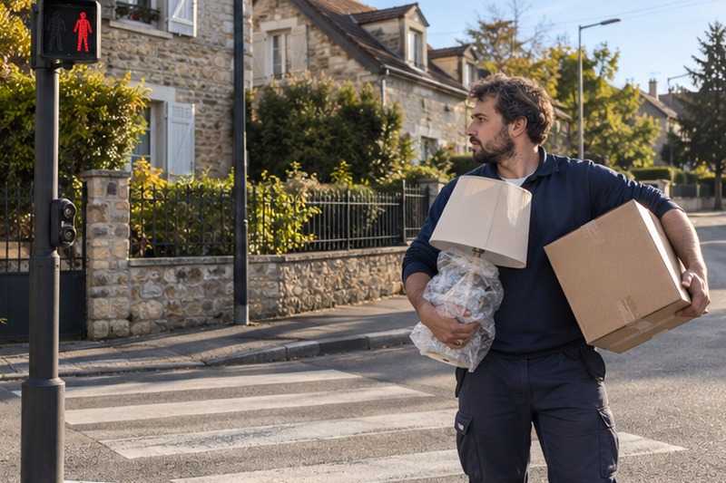 Pause au passage piéton : chantier Rue de l’Église