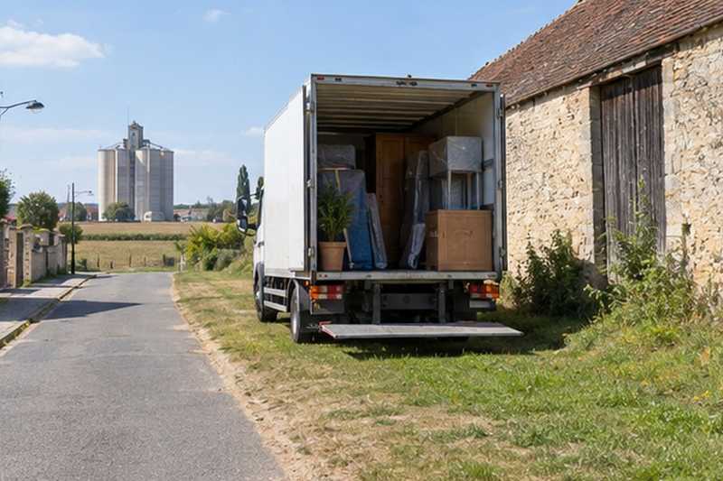Camion arrêté dans une rue de village agricole