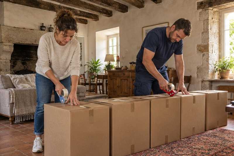 Cartons de livres fermés au salon