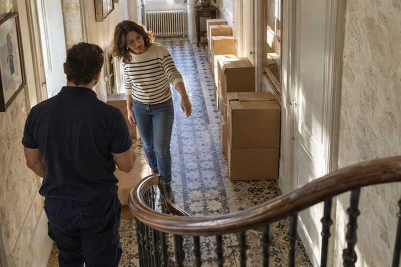 Cartons répartis pièce par pièce, Cerny
