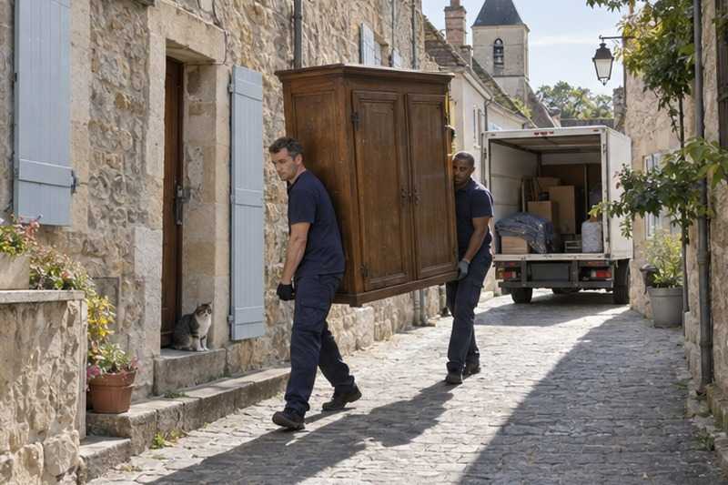Armoire portée dans une ruelle : chantier Rue de l’Avenir