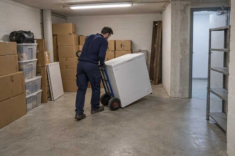 Congélateur sorti d’un box de sous-sol : chantier Grande Rue