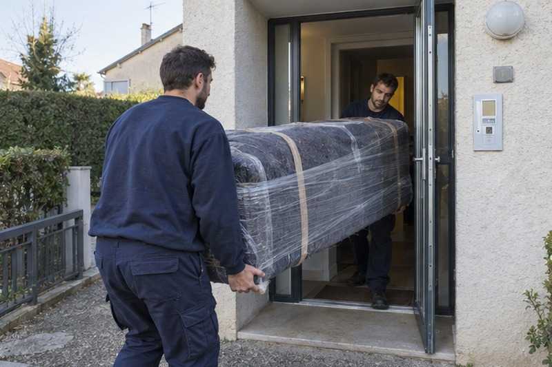 Canapé passé dans un double sas : chantier Rue Antoine Breguet