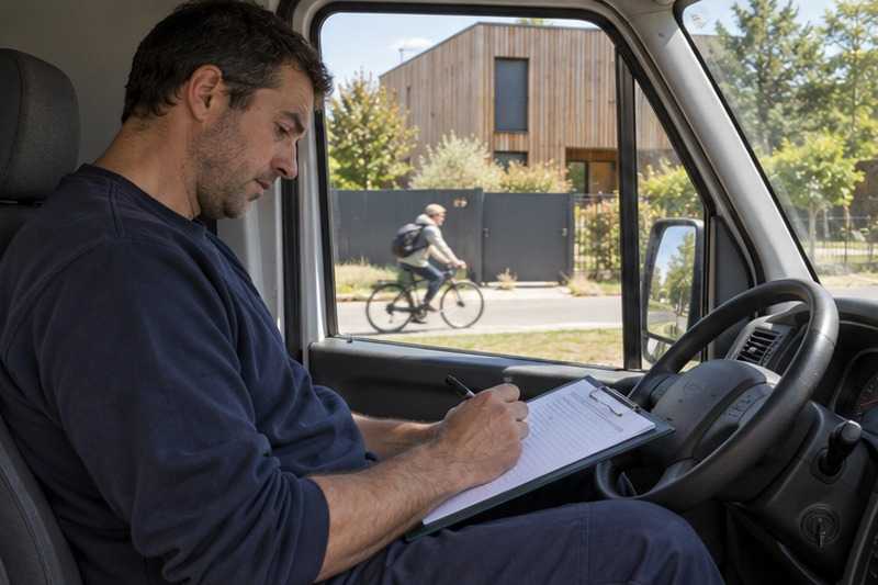 Déménageur en cabine avant le chargement : chantier Rue Boulier