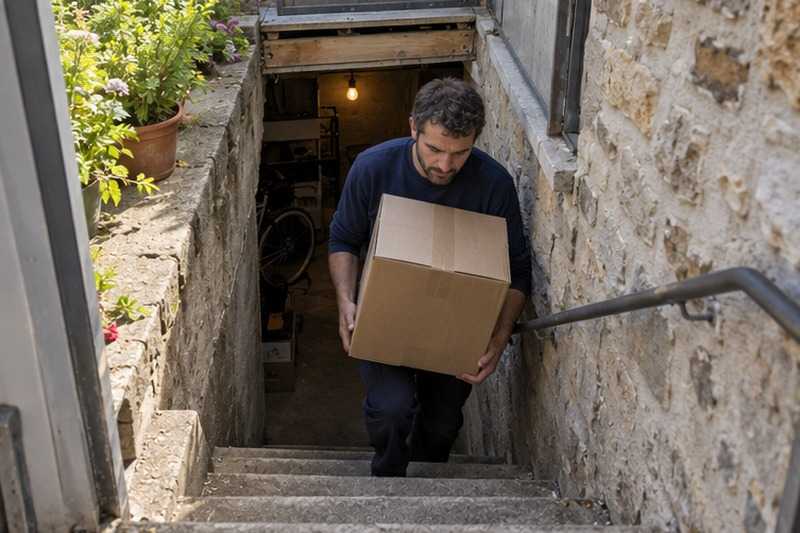 Carton remonté de la cave : chantier Rue Claude Chappe