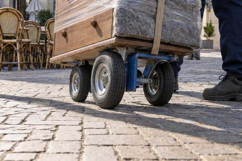 Roues du chariot sur un pavage : chantier Chemin de la Butte