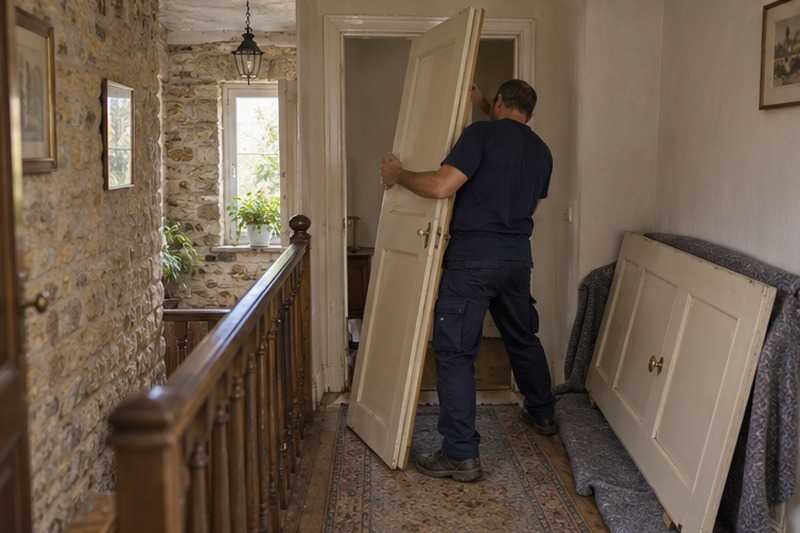 Porte dégondée sur un palier : chantier Rue de l’Orme Saint Germain