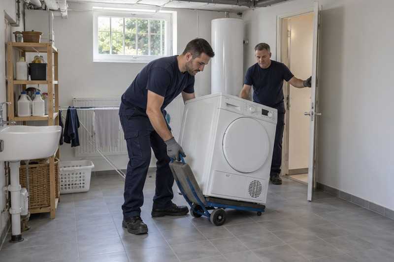 Sèche-linge sorti d’une buanderie en sous-sol : chantier Rue de la Ceriseraie