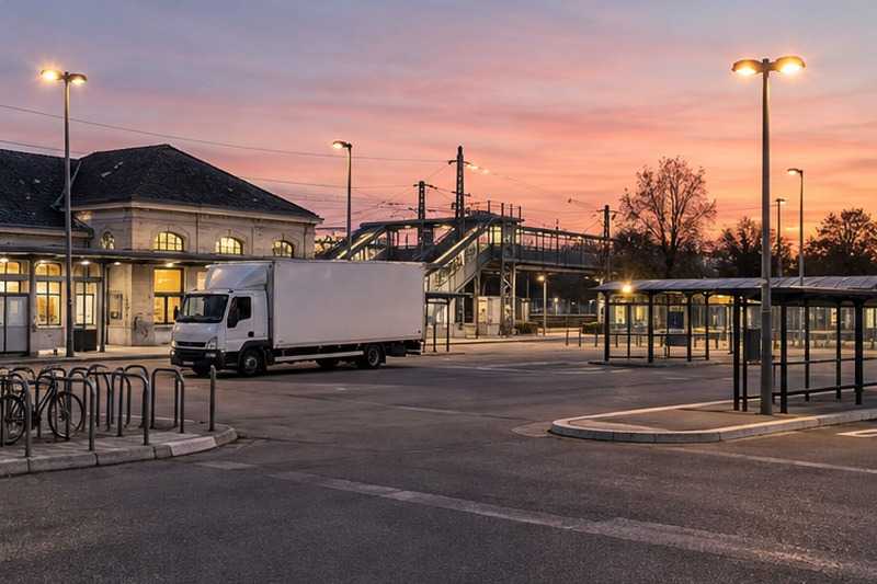 Camion à l’aube près d’une gare, Cheptainville