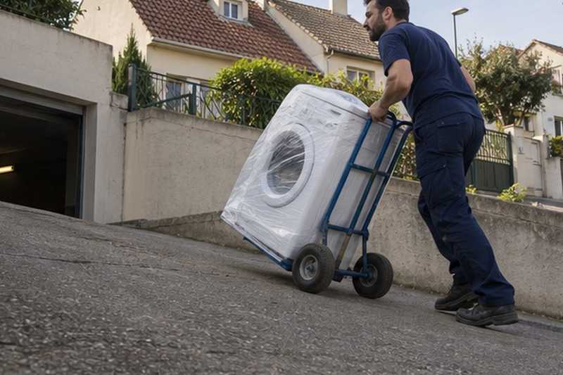 Lave-linge remonté par la rampe : chantier Rue Chantereau
