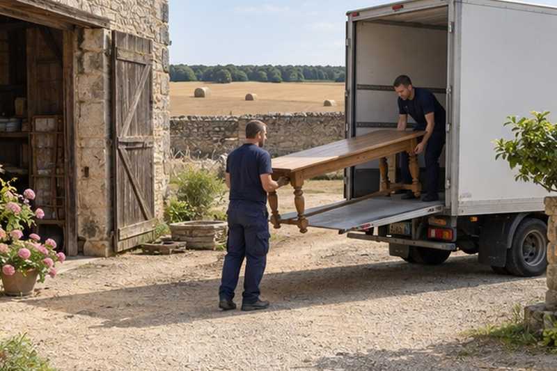 Table de ferme chargée dans une cour : chantier Rue des Bois Blancs