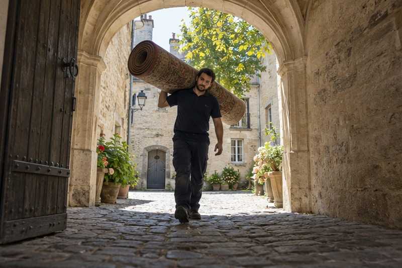 Tapis roulé sous une voûte : chantier Rue des Lilas