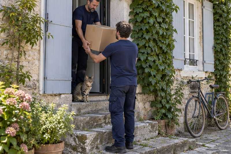 Carton passé sur des marches usées : chantier Rue Claude Debussy