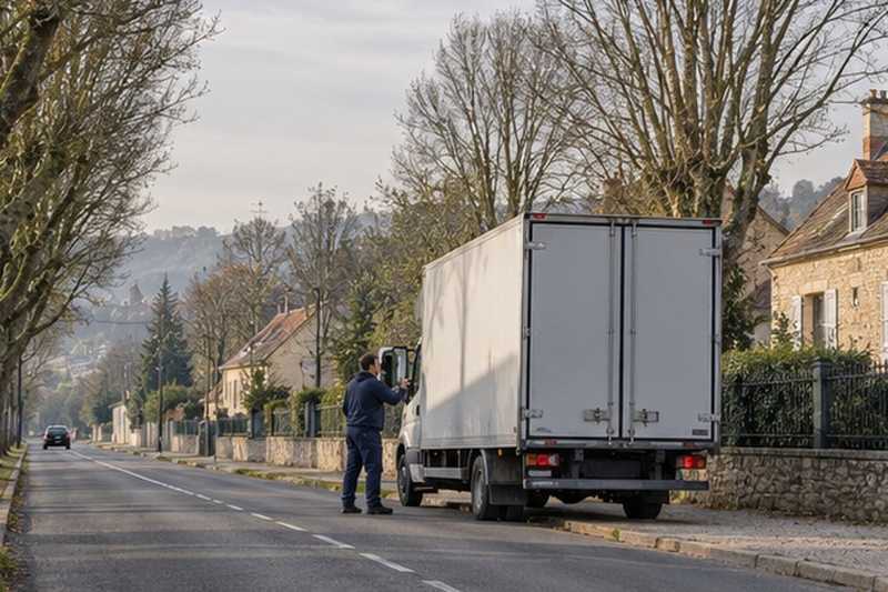 Camion dans un renfoncement d’avenue : chantier Rue Alfred Gravier