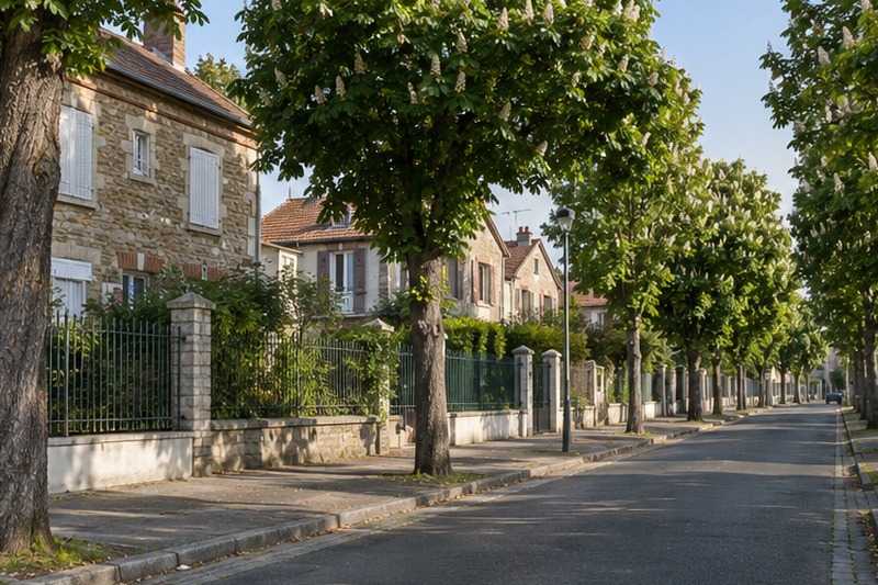 Rue de pavillons en meulière
